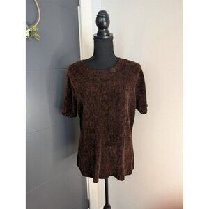 Vintage Apostrophe Brown Chenille Short Sleeve Sweater Top XL